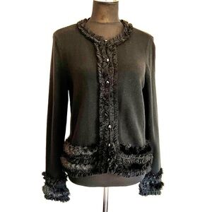 NWT CHICO'S Fancy Black Faux Fur Trim Sweater Cardigan Sz2